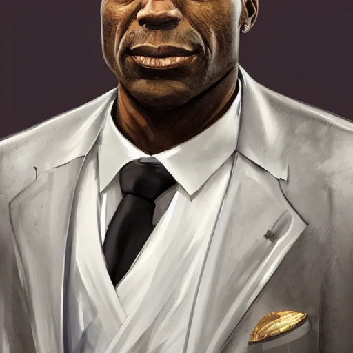 Prompt: a portrait of a muscular older black man with dreads and a suit with a monocle on, D&D, sci-fi, elegant, hopeful, muscular, highly detailed, digital painting, artstation, concept art, smooth, sharp focus, illustration