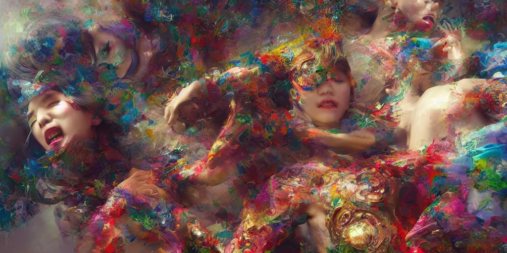 Prompt: Psychedelic vision of the feeling of happiness by Stanley Artgerm Lau, Ruan Jia and Fenghua Zhong