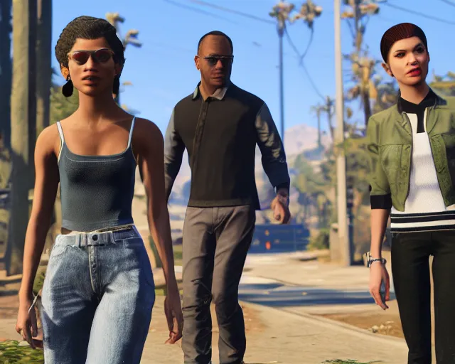 Image similar to zendaya and hunter schafer in gta 5, cdx