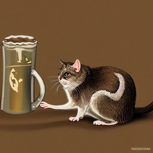 Prompt: the rat that the cat that the human ate hates loves the malt, realistic