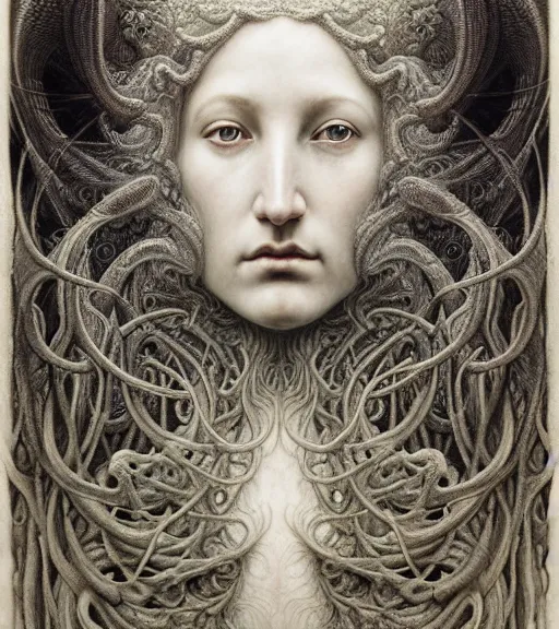 Prompt: detailed realistic beautiful fog goddess face portrait by jean delville, gustave dore, iris van herpen and marco mazzoni, art forms of nature by ernst haeckel, art nouveau, symbolist, visionary, gothic, neo - gothic, pre - raphaelite, fractal lace, intricate alien botanicals, ai biodiversity, surreality, hyperdetailed ultrasharp octane render