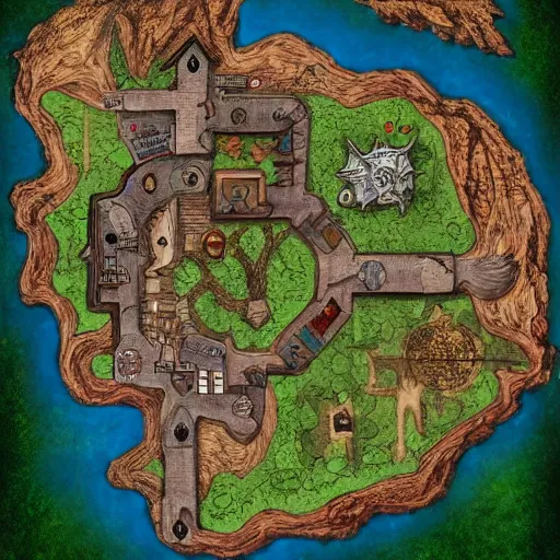 Image similar to D&D battlemap of small town, medieval dnd, colorfull digital fantasy art, 4k