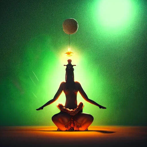 Image similar to earth goddess performing a ritual. photorealistic, cinematic, filmic, volumetric lighting