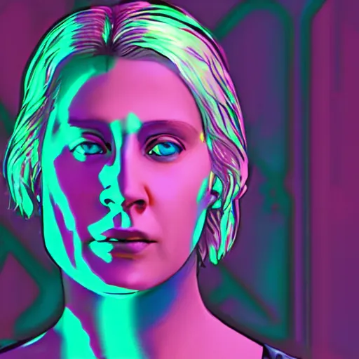 Image similar to photorealistic cyberpunk brienne of tarth, iridescent neon