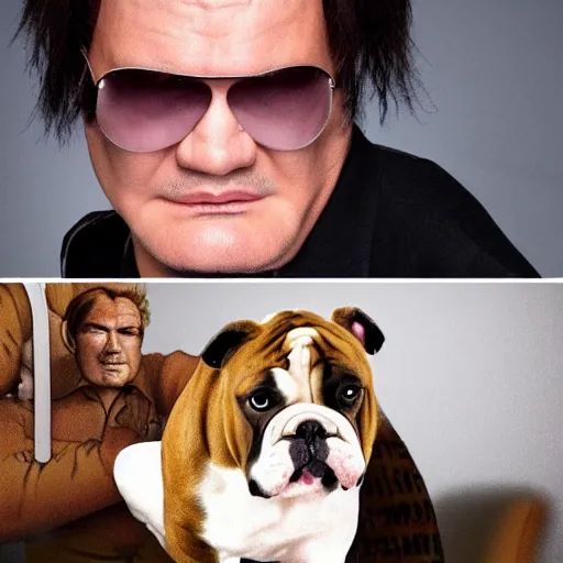 Image similar to a bulldog that looks exactly like quentin tarantino