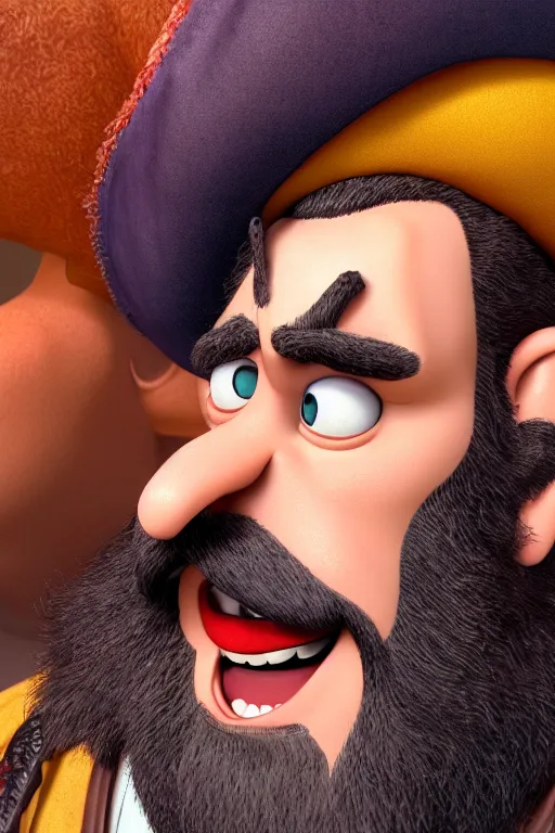 Image similar to portrait of blackbeard pirate. pixar disney 4 k 3 d render funny animation movie oscar winning trending on artstation and behance. ratatouille style.