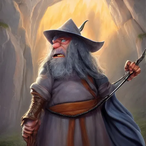 Prompt: Ralph Wiggum as Gandalf, fighting the Balrog in Moria, cinematic art, style of Artgerm and Greg Rutowski, digital painting, high detail