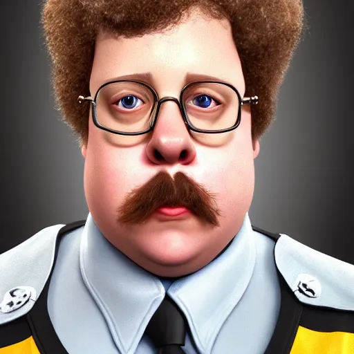 Image similar to the lovechild of paul blart and napoleon dynamite, realistic, hyperrealistic, 8 k resolution, hd quality, very detailed, highly detailed, intricate details, very realistic, trending on artstation, really realistic, very realistic