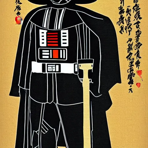 Prompt: darth vader in the style of ancient japanese paintings