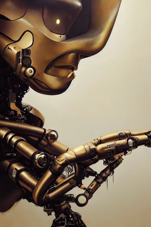 Prompt: a close-up portrait of a robotic arm painted by Raphel, dramatic backlighting, autochrome, chiaroscuro, highly detailed, sharp focus, digital painting, concept art, illustration, rock, trending on artstation, art by Ruan Jia and Raphael, Art directed by Shepard Fairey, color scheme by Mandy Jurgens