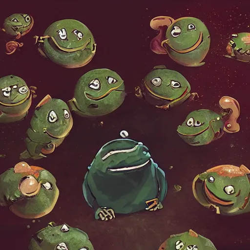 Image similar to super rich happy pepe, coins, gold, crystals, greg rutkowski