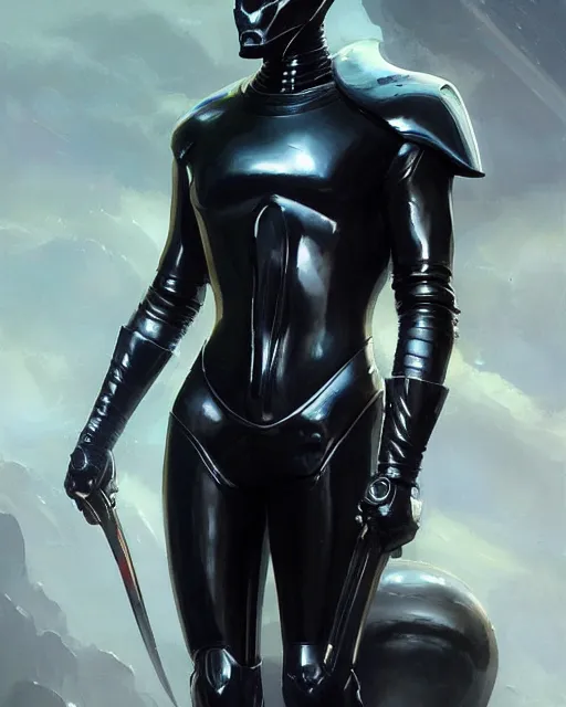 Image similar to iridescent sinewy smooth muscular male sleek glossy black pearlescent scifi armor with smooth black featureless helmet, by greg rutkowski, mark brookes, jim burns, tom bagshaw, magali villeneuve, eve ventrue, cgsociety, trending on artstation