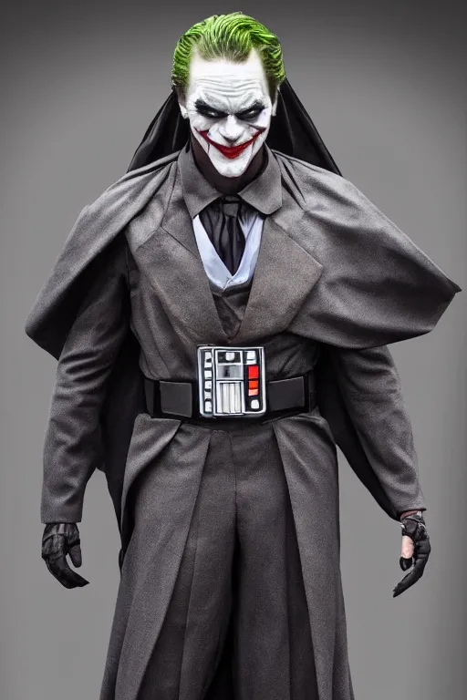 Prompt: Joker wearing vader's armor, cosplay, full character, highly detailed, highly realistic
