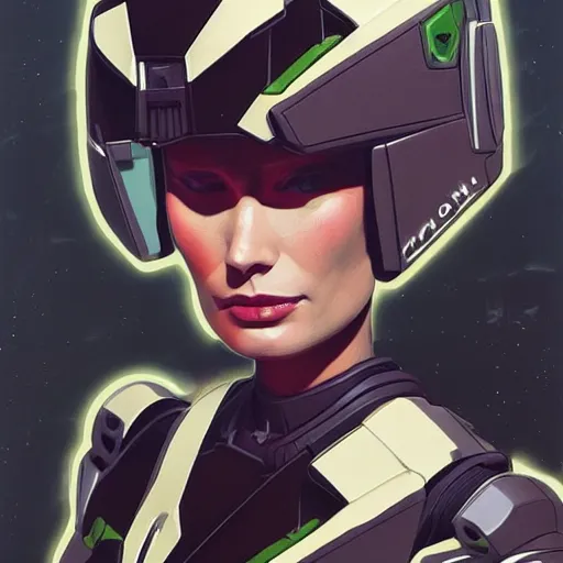 Image similar to a portrait of a stunning beautiful elite lena headey gundam pilot, with an intricate, detailed, urban inspired hiphop afro futuristic helmet, vector behance hd jesper ejsing, rhads, makoto shinkai, lois van baarle, ilya kuvshinov, rossdraws, hd, 3 2 k, ilya kuvshinov, gustav klimt