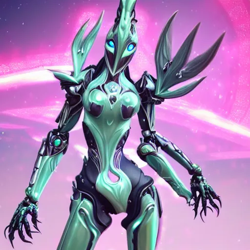 Image similar to highly detailed exquisite fanart, of a beautiful female warframe, but as an anthropomorphic elegant robot female dragoness, glowing eyes shiny, and smooth off-white plated armor, bright Fuchsia skin beneath the armor, sharp claws, robot dragon four fingered hands, and robot dragon three clawed feet, standing elegant pose, full body and head shot, epic cinematic shot, professional digital art, high end digital art, singular, realistic, DeviantArt, artstation, Furaffinity, 8k HD render, epic lighting, depth of field