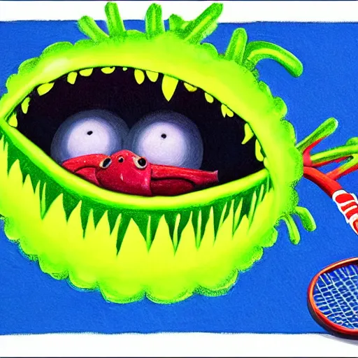 Image similar to a tennis ball monsters, colorful, digital art, fantasy, magic, chalk, trending on artstation, ultra detailed, professional illustration by basil gogos