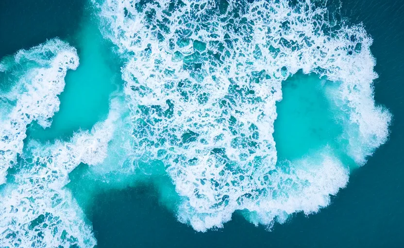 Prompt: top view on turquoise ocean waves at lonely island, global illumination, highly detailed, 8 k