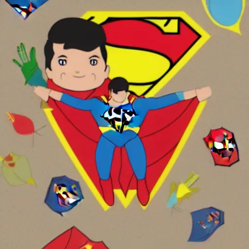 Image similar to superman as a very young boy smiling on the cartoon wild - kratts, sticker - art, svg vector, adobe - illustrator