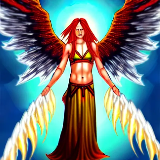 Prompt: flying fiery angelic six-winged warrior, fantasy art