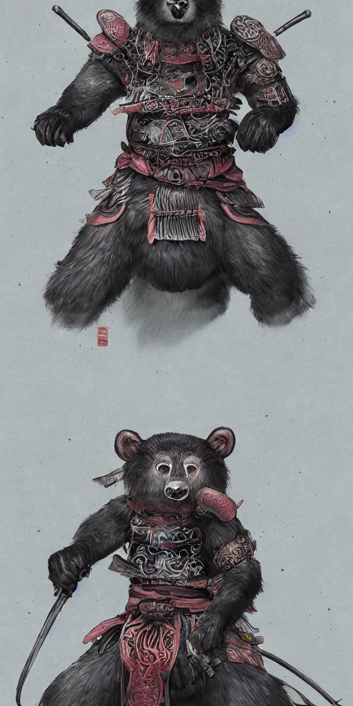 Image similar to Japanese moon bear anthropomorphized as a samurai, fantasy, intricate, highly detailed, digital painting, artstation, concept art, smooth, sharp focus, illustration