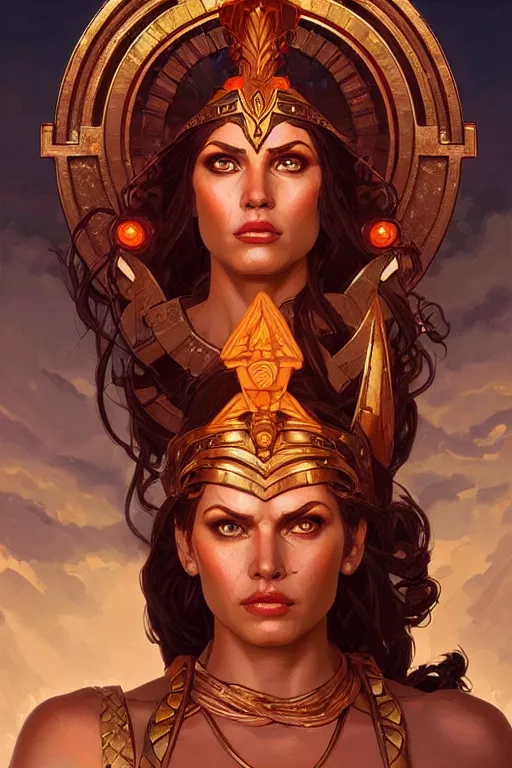 Image similar to pixel art of the Greek godess Hera looking angry, rusty armor, portrait, digital painting, artstation, concept art, beautiful face, symmetric face, cinematic, videogame cover art, by Artgerm and Greg Rutkowski and Alphonse Mucha