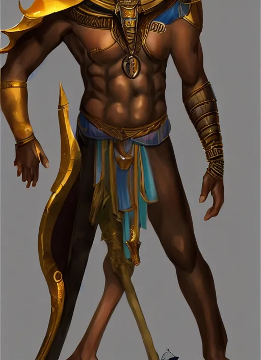 Image similar to detailed beautiful cool male character art depicting anubis, egyptian, concept art, depth of field, on amino, by sakimichan patreon, wlop, weibo, bcy. net, colorhub. me high quality art on artstation.