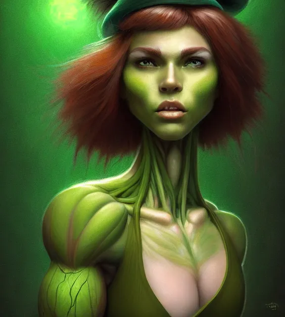 Prompt: anthropomorphic muscular female tree, perfect face, green hat, brown halter top, green hair, abs, cinematic, blush, stunning, athletic, strong, agile, highly detailed, psychedelic, digital painting, artstation, smooth, hard focus, illustration, art by jessica rossier and and brian froud