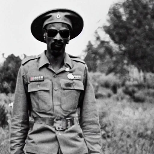 Image similar to Snoop Dogg as a soldier in Vietnam, award winning historical photograph