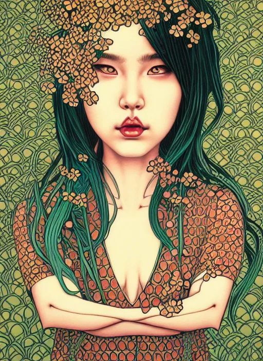 Prompt: a portrait of a pretty sewer punk young lady by audrey kawasaki