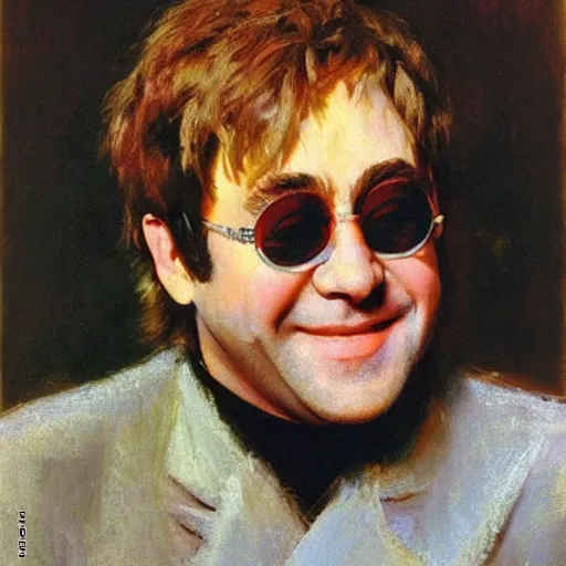 Image similar to portrait of elton john lennon smiling in 1 9 7 0 by ilya repin