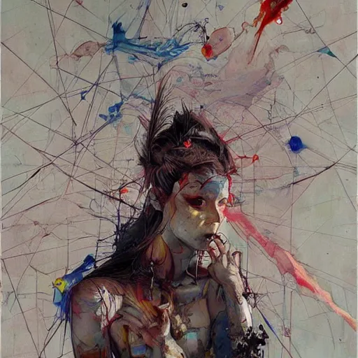 Image similar to cyberpunk dreaming, in the style of adrian ghenie, esao andrews, jenny saville,, surrealism, dark art by james jean, takato yamamoto