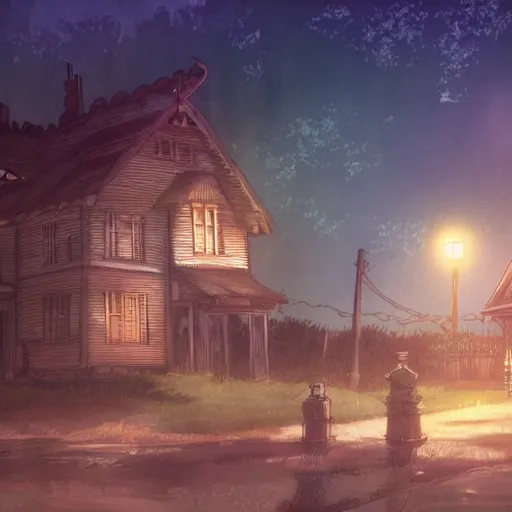 Prompt: haunted house, night. moon light, pixiv fanbox, makoto shinkai takashi takeuchi studio ghibli