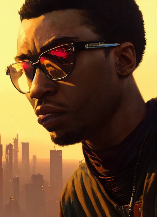 Image similar to Highly detailed portrait of Neonpunk Marques Brownlee, in GTA V, Stephen Bliss, unreal engine, fantasy art by Greg Rutkowski, Loish, Rhads, ferdinand knab, Makoto Shinkai and Lois van baarle, ilya kuvshinov, rossdraws, Tom Bagshaw, global illumination, radiant light, detailed and intricate environment