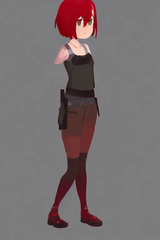 Image similar to fursona, a full body portrait of a the sellsword marissa bell, short red hair, fantasy, makoto shinkai, james gilleard, very detailed, matte, gaussian blur