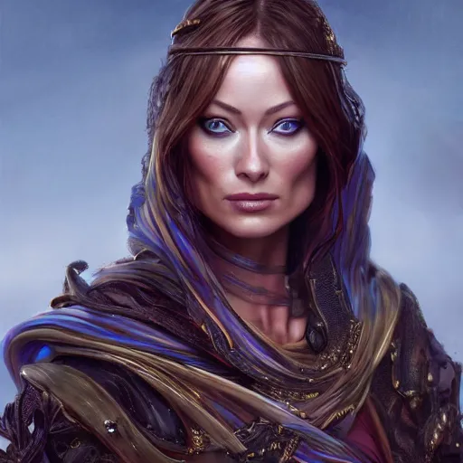 Prompt: Olivia Wilde, portrait, fantasy, medieval, beautiful face, vivid colors, elegant, concept art, sharp focus, digital art, Hyper-realistic, 4K, Unreal Engine, Highly Detailed, HD, Dramatic Lighting by Brom, trending on Artstation