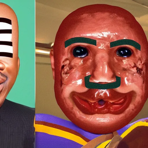 Image similar to a face made of sausage in the shape of nba magic johnson's face