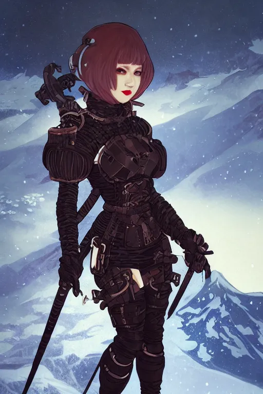 Prompt: portrait ninja gaiden girl, armored dieselpunk wardrobe, at snowy fuji mountain moonlight, ssci - fi and fantasy, intricate and very beautiful and elegant, highly detailed, digital painting, artstation, concept art, smooth and sharp focus, illustration, art by tian zi and alphonse mucha and wlop