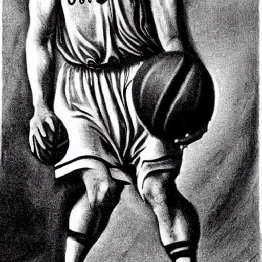 Image similar to hitler playing basketball, realistic, detailed by da vinci