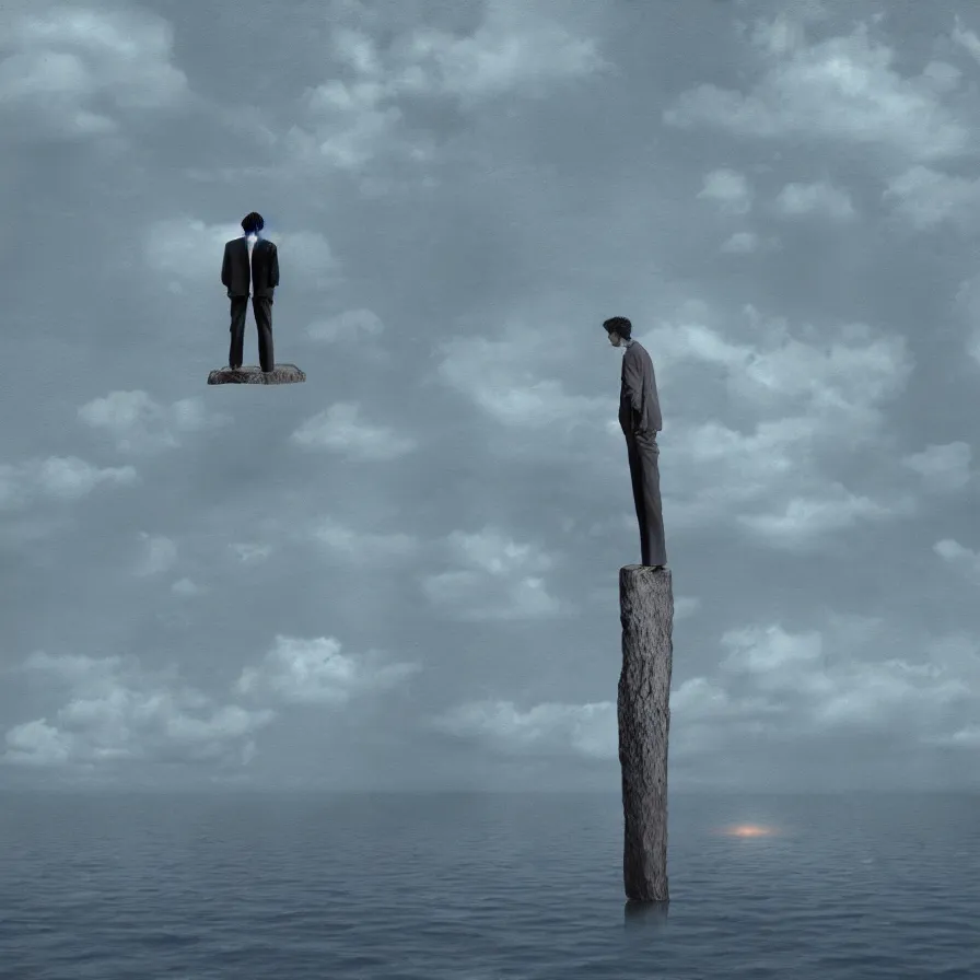 Prompt: surrealist metaphysical artwork titled'a man is an island '. loneliness.