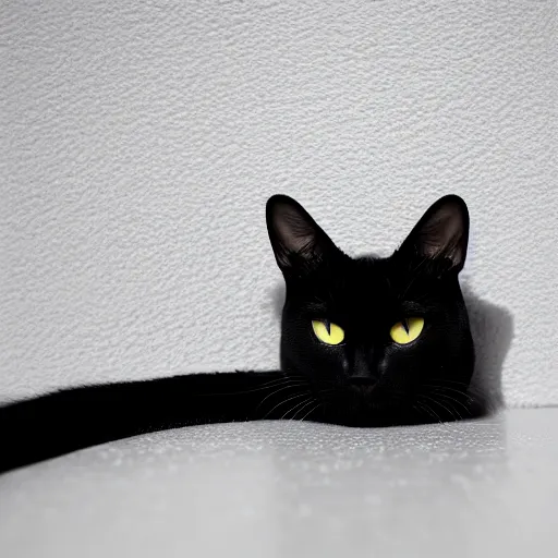 Prompt: national geographic photograph of a black american shorthair cat sitting in a white room