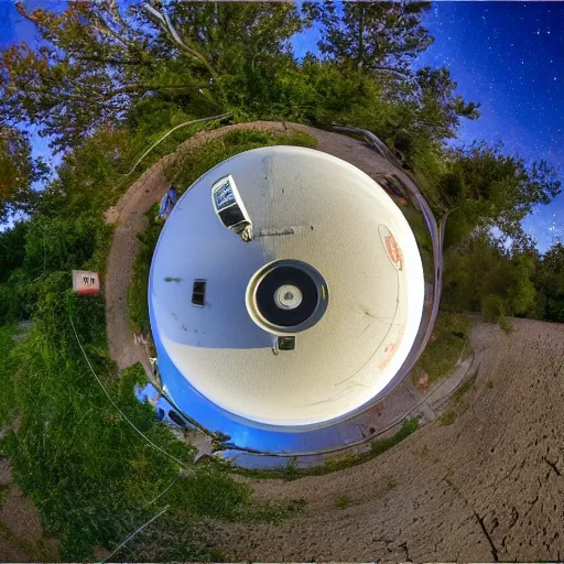 Prompt: a tiny planet earth is at the top of a lightpole providing the only source of light for main street in a small kansas town at midnight