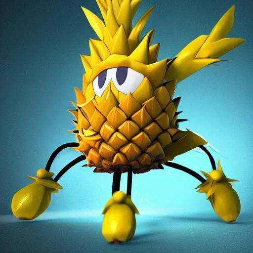 Image similar to a pokemon that looks like a pineapple, the pineapple that is laughing ， digital art, trending on art station. unreal engine.