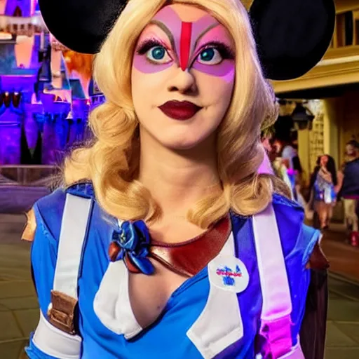 Image similar to transgender costume character at disneyland made only to upset republicans, highly detailed, high definition, ultra realistic