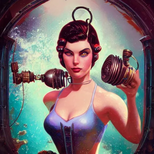 Prompt: lofi underwater bioshock beach model portrait, Pixar style, by Tristan Eaton Stanley Artgerm and Tom Bagshaw.