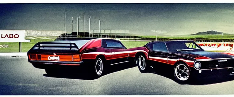 Image similar to black flames livery audi camaro b 1 ( 1 9 6 7 ), retro poster, establishing shot