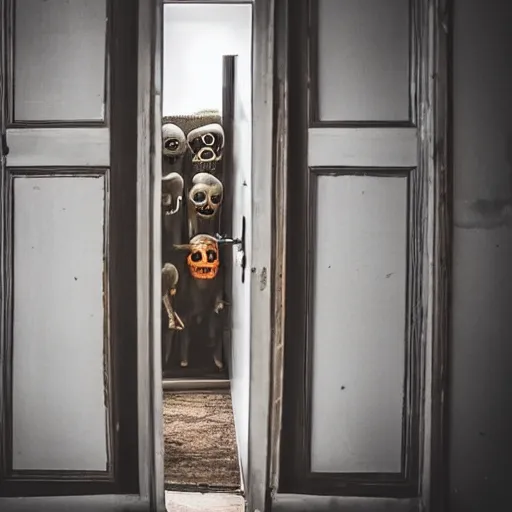 Image similar to photo of nightmare fuel peering round a doorway