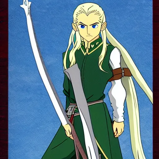 Image similar to legolas from the anime lord of the rings (1986), studio ghibli, very detailed, realistic