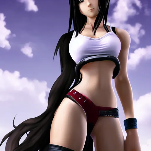 Image similar to head and body of tifa lockhart from final fantasy vii, highly detailed, anime style