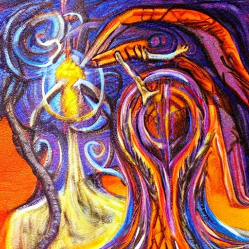 Image similar to the labyrinth from Greek mythology, acrylic painting, mystical, fantastical