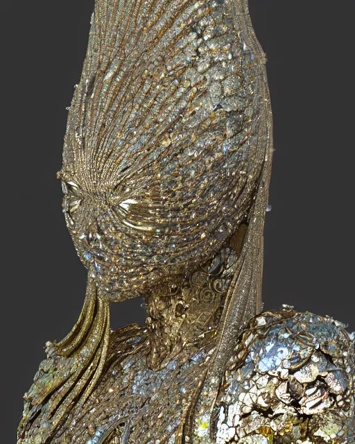 Image similar to a highly detailed metahuman 4 k close up render of an alien goddess bella hadid monument in iris van herpen armor schiaparelli in diamonds crystals swarovski and jewelry iridescent in style of alphonse mucha gustav klimt trending on artstation made in unreal engine 4